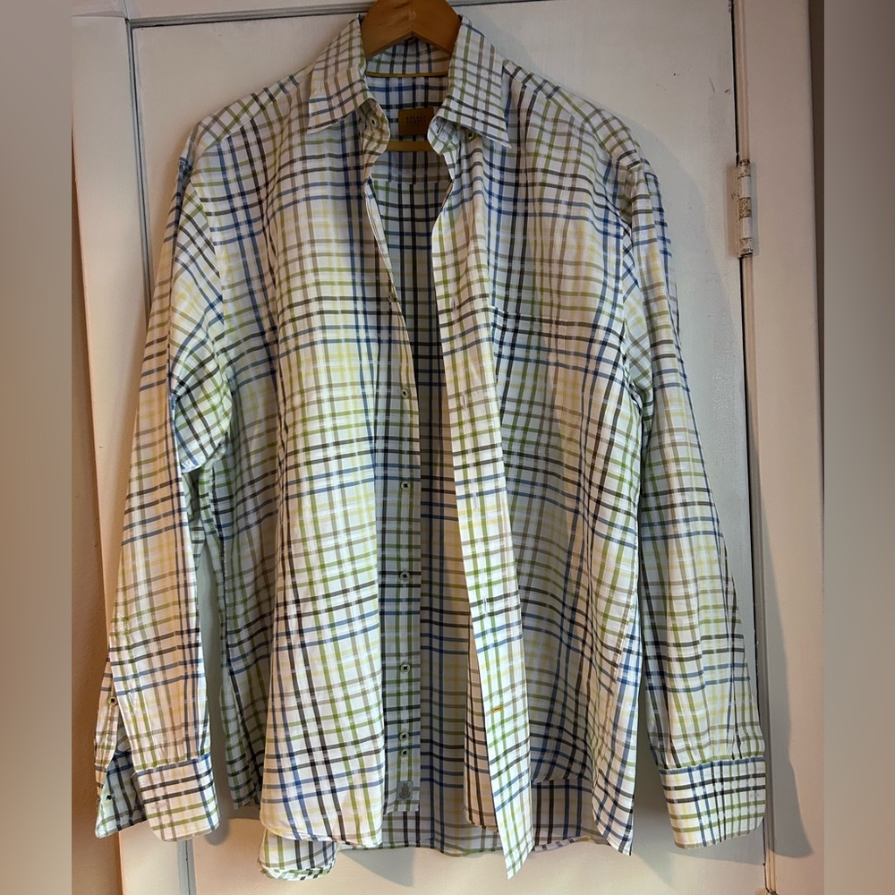 Robert Talbott Blue and Green Plaid Shirt, dressy shirt